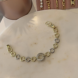 Gold&Silver Taşlı Halka Çelik Bileklik