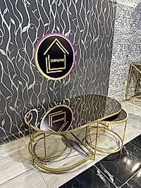 MAT GOLD ELİPS 2+1 ORTA SEHPA KOMPLE BRONZ AYNA