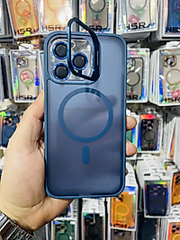 İphone 14 Pro Max Standlı Lens Korumalı Telefon Kılıfı Lacivert