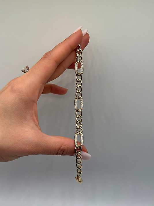 Zirkon Detaylı Xuping VIP Çelik 14K Altın Renk Zincir Kadın Bileklik