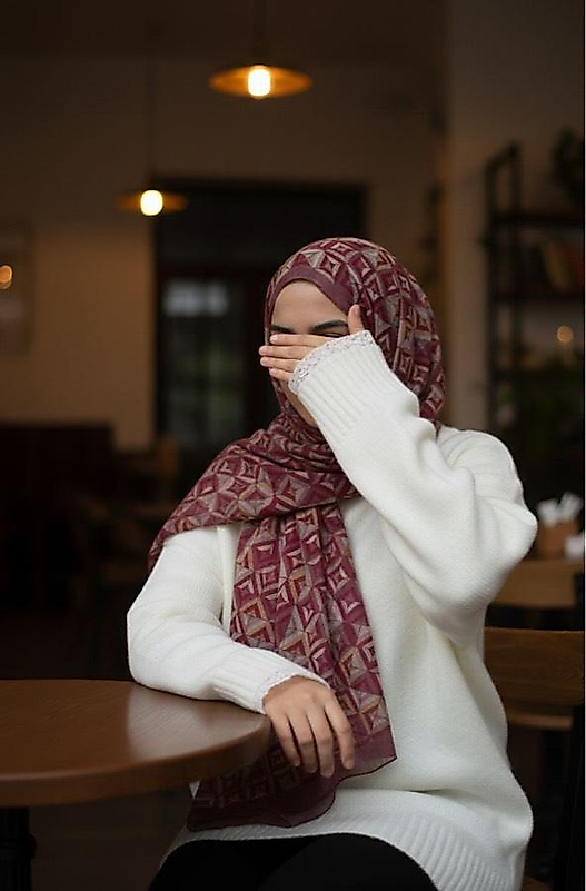 Labirent Desen Pamuk Kraş Şal-Gül