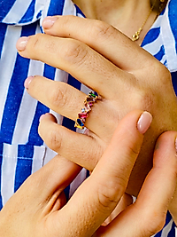 Baget Kesim Renkli Zirkon Taşlı Rainbow Ayarlanabilir Tamtur Yüzük