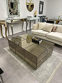 DİKDÖRTGEN TASARIM ORTA SEHPA BRONZ AYNA