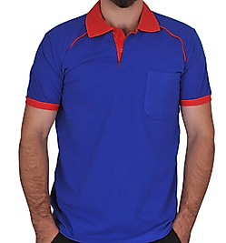 Yakalı T-Shirt Pamuk Penye 1.Kalite Kumaş Sax Mavi ve Kırmızı Renk