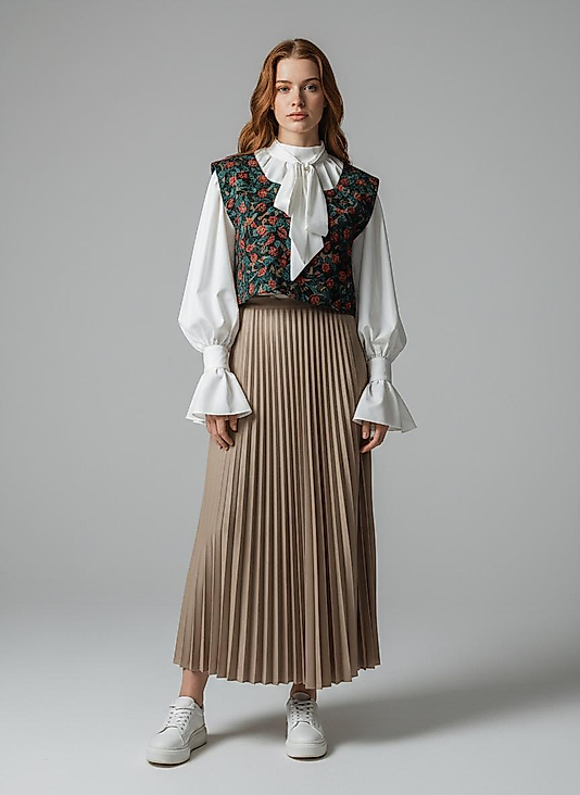 Mila Bej Pileli Uzun Kadın Etek