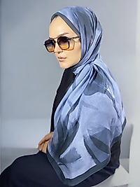 Watercolor Perla Digital Baskı Desenli Pamuk Şal İndigo