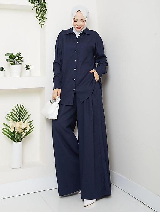 Pamuk Keten Lacivert Takım