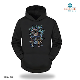 Kelebekler ve İskelet Görselli Slimfit Kapüşönlu Hoodie Erkek kadın Sweatshirt