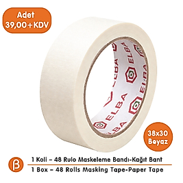 Elba 38x30 Maskeleme Bandı (1 Koli – 48 Adet) | Toptan Maskeleme (Boya Koruma - Badana) Bandı