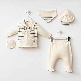 Erkek Bebek Smokin Görünümlü 5'li Hastane Çıkış Seti