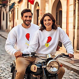 Kalp Kiliti görselli Kabartmalı kombin Bisiklet Yaka Erkek kadın Slimfit Sweatshirt