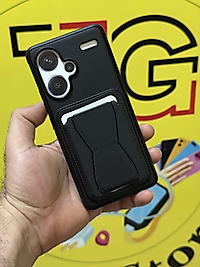 Redmi Note 13 Pro Plus  Kartlıklı Standlı Deri Telefon Kılıfı Siyah