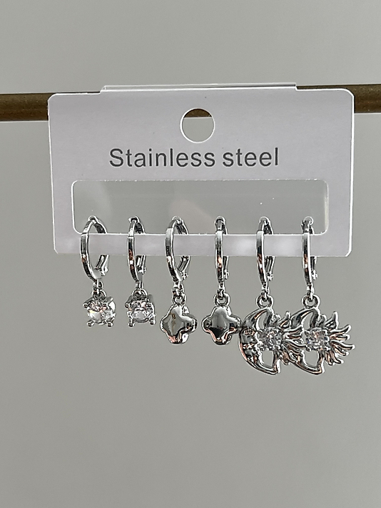 Çelik 6’lı Silver Ay-Güneş Küpe