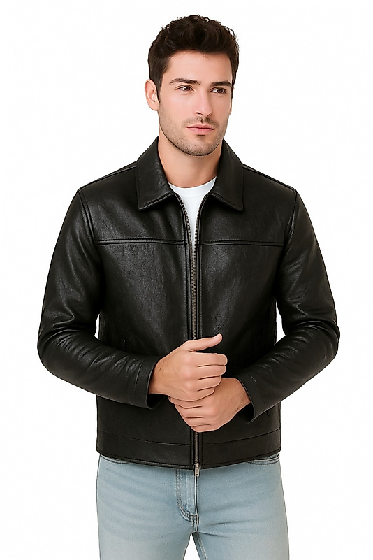 Donald Hakiki Deri Erkek Siyah Basic Ceket