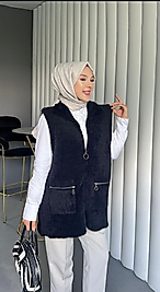 Angora Cepli Yelek Siyah Renk