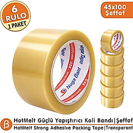 NUGA 45x100 Şeffaf Koli Bandı Hotmelt Güçlü Yapışkan (6 Adet)