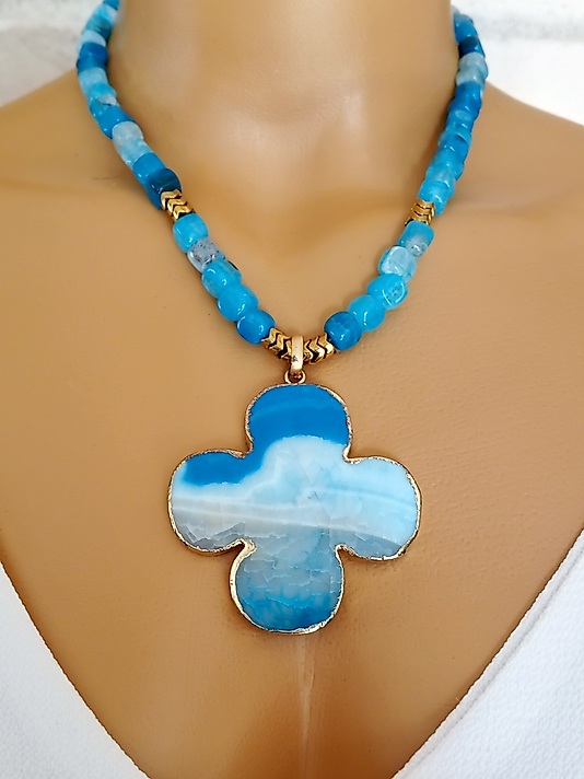 MAVİ AKİK  YONCA KOLYE