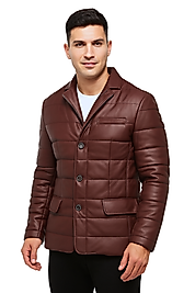 Silva Hakiki Deri Tafta Erkek Bordo Şişme Blazer Ceket