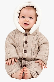Peluş Kapüşonlu Triko Bebek Tulum – Bej (0-12 Ay)
