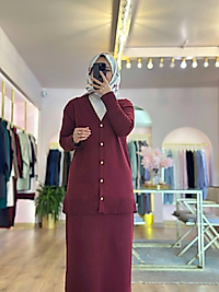 Hâbel Etek Hırka Takım Bordo