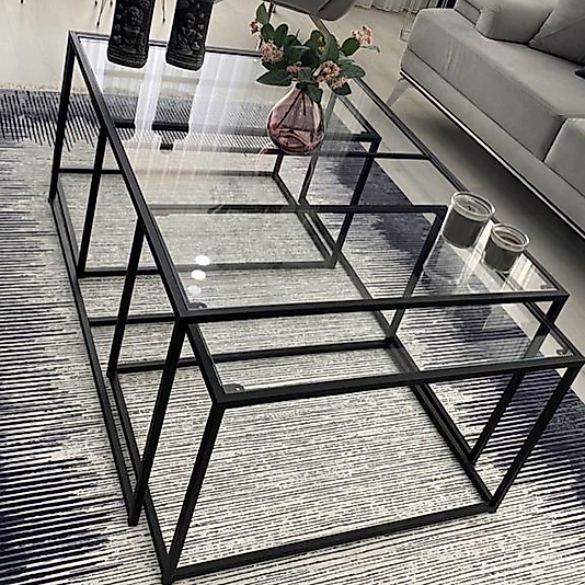 SİYAH 2+1 ORTA SEHPA ŞEFAF CAM